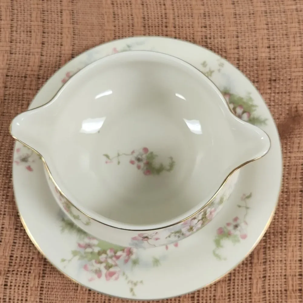 Vintage Theodore Haviland Apple Blossom Gravy Boat with Saucer